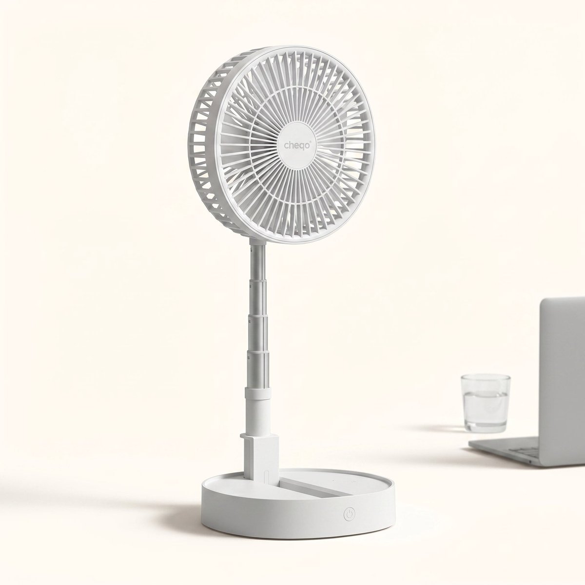 Cheqo® Opvouwbare Ventilator - Draagbare Ventilator - Draadloze Tafelventilator - Oplaadbare Ventilator met USB - Stille Ventilator met 3 Standen - Camping en Bureau Ventilator - Slaapkamer - Verstelbare Accu Mini Ventilator - Wit