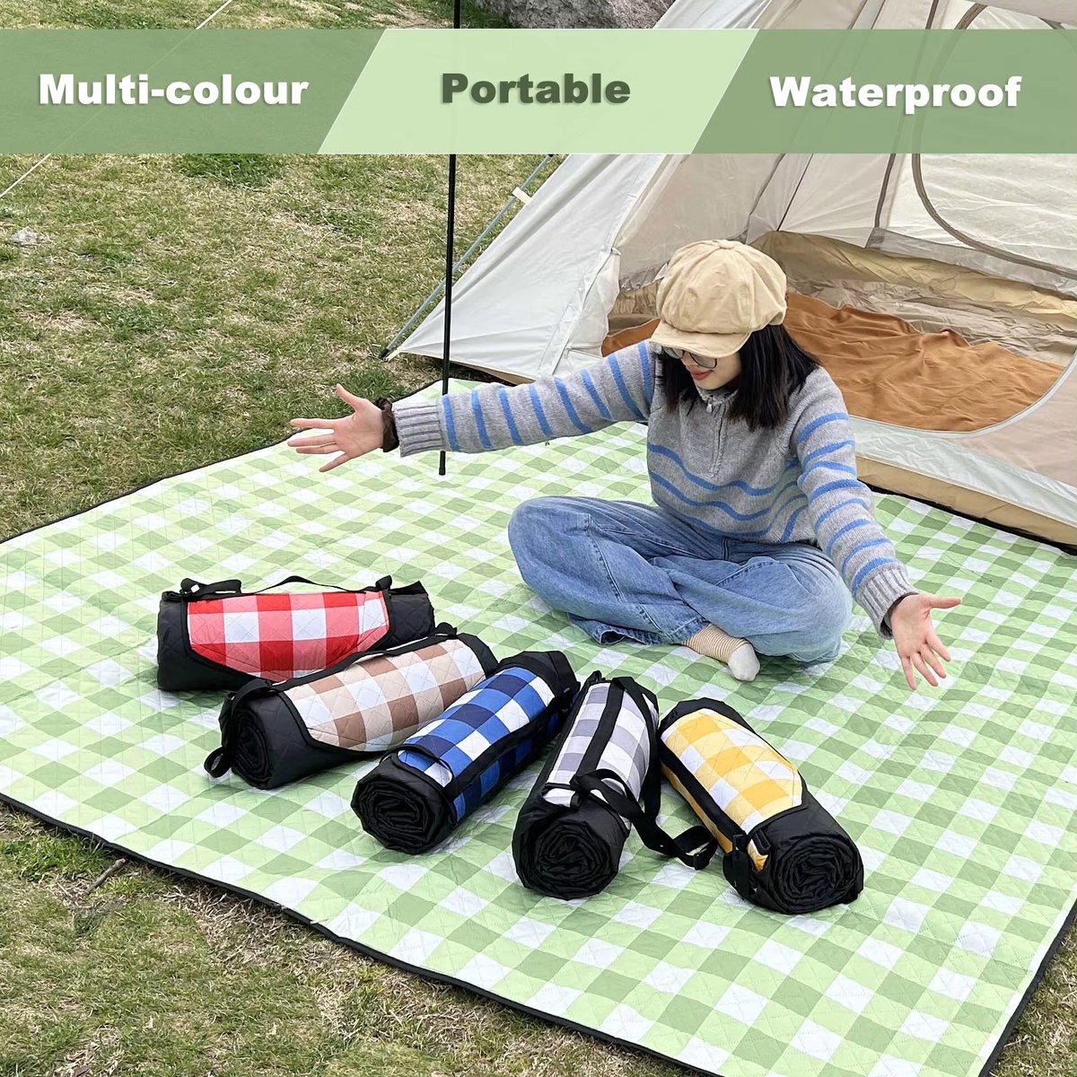 Fuegobird- Picknickdeken-200 x 200 cm-Stranddeken- Opvouwbare campingdeken- Waterdicht- Zanddichte picknickmat- Draagbare tuin-strandmat- Machinewasbaar- voor kamperen- Tuin- Park- Strand-geschikt voor kinderen's kruipdeken (Green) — cadeau in Sport & Outdoor - foto 5