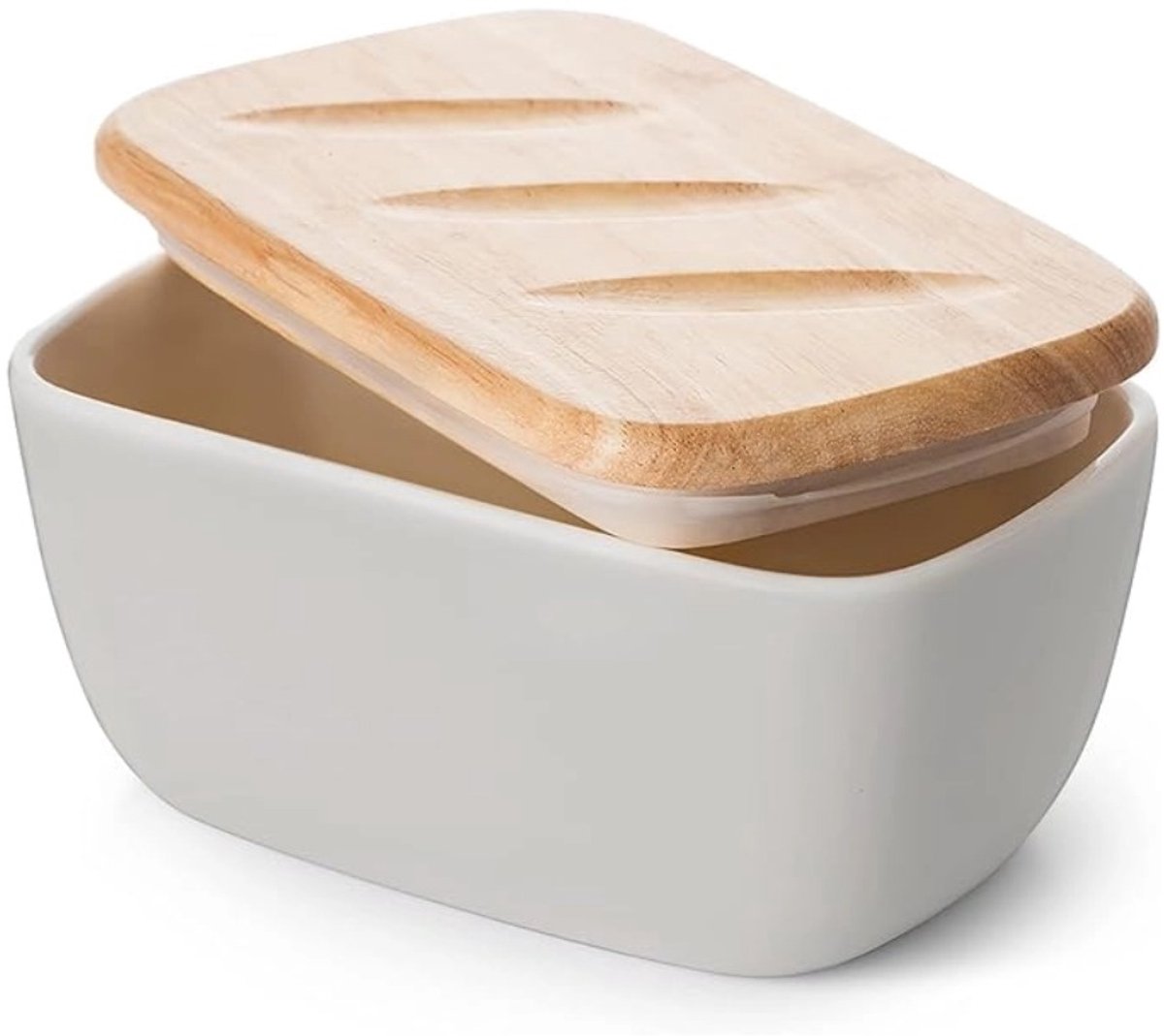DOWAN 16,5cm Keramieken Boterpot - Met deksel - 3 staven - Silicone afdichting - Grijs