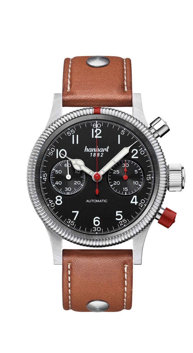 Hanhart Pioneer Mk II Horloge Zwart, lichtbruine band