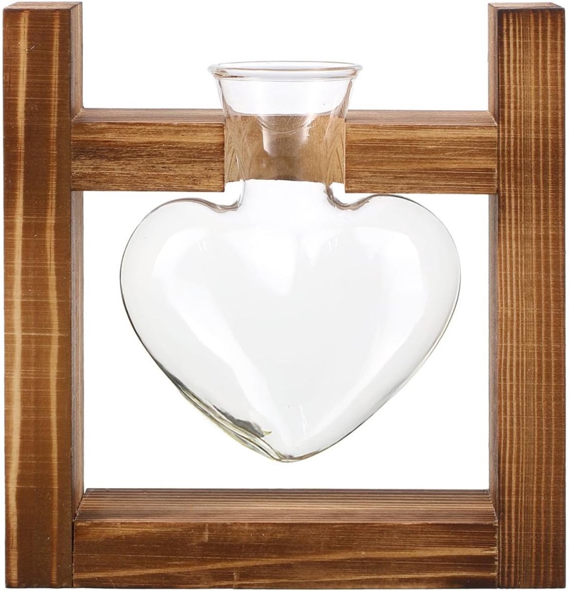 Glazen Hartvormige Vaasje voor Hydrocultuur met Houten Stand - Ideaal voor Binnen, Bruiloften en Desk Decoraties