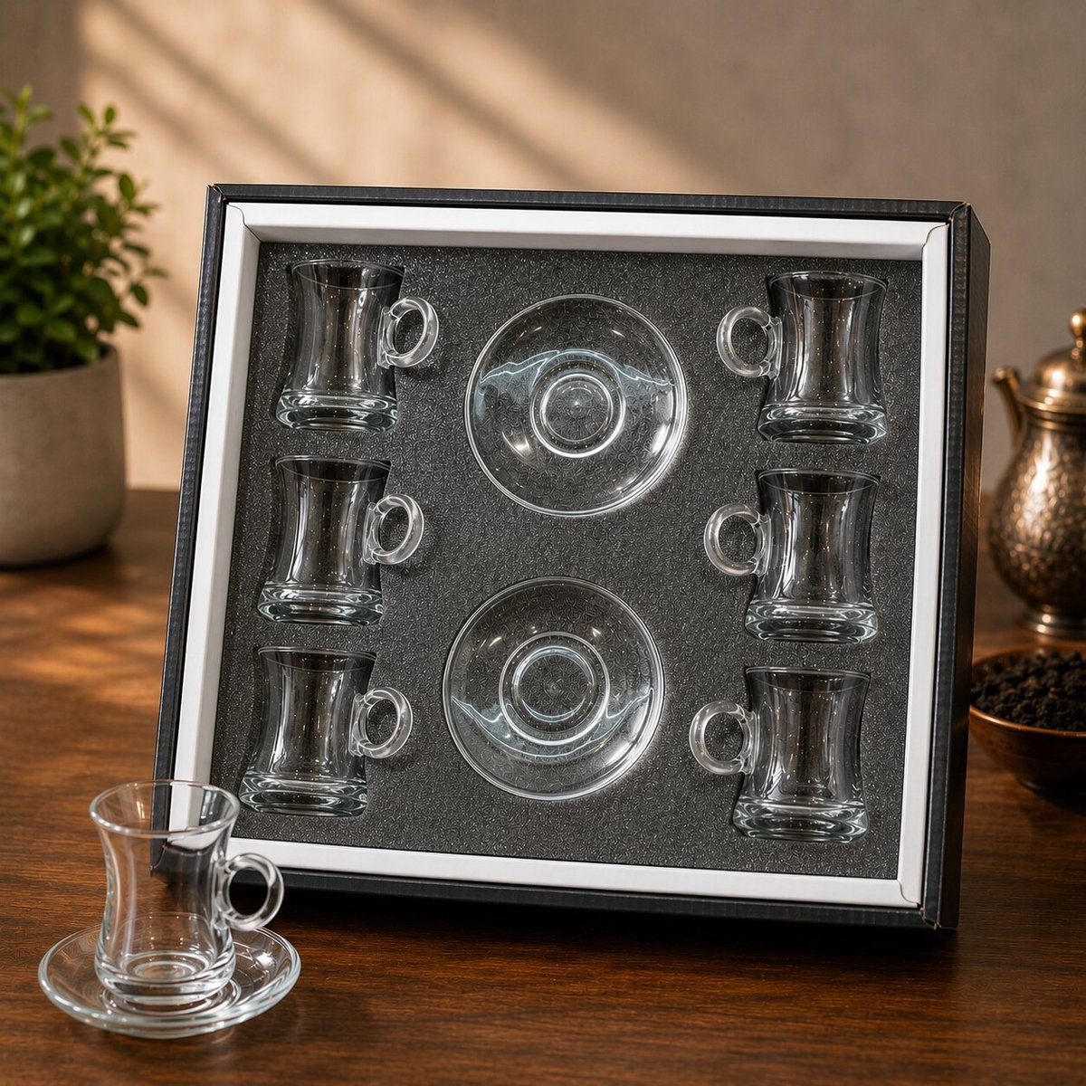 Lirmartur - Theeglazen met handvat - set met onderzetters - Turkse theeglazen - Modern - 6x