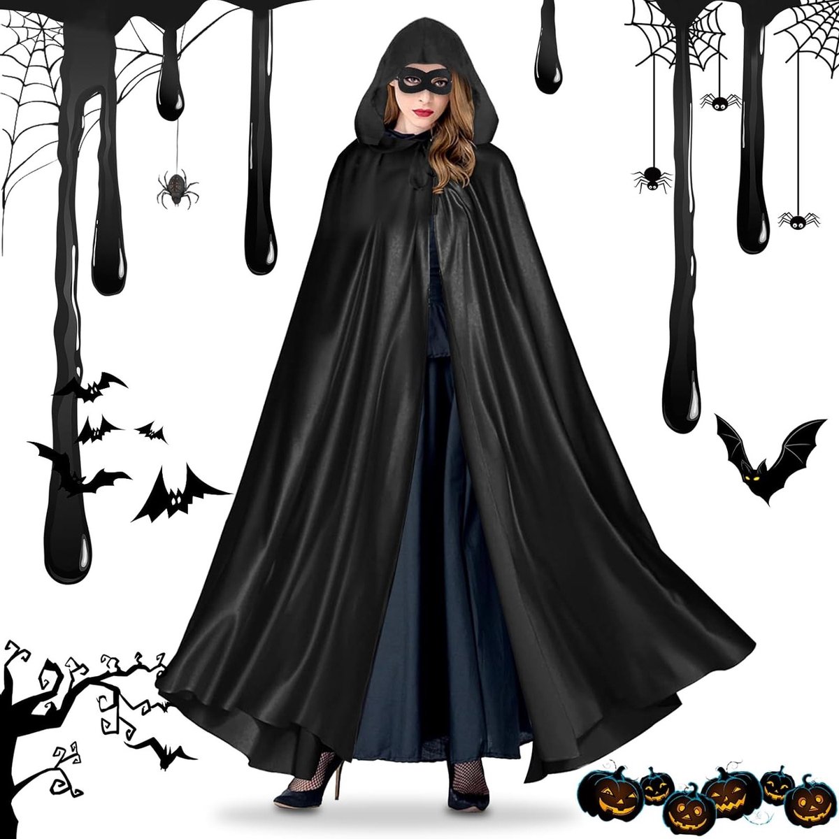Zwarte Halloween Cape met Oogmasker voor Volwassenen en Kinderen, Perfect voor Vampier Kostuum en Feestjes