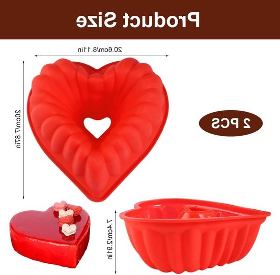Hartvormige Bakvormen van Silicoon, 20 cm, BPA-vrij, Geschikt voor Muffins, Cupcakes, Taarten, Mousse en Pudding, Vaatwasserbestendig — afbeelding 5