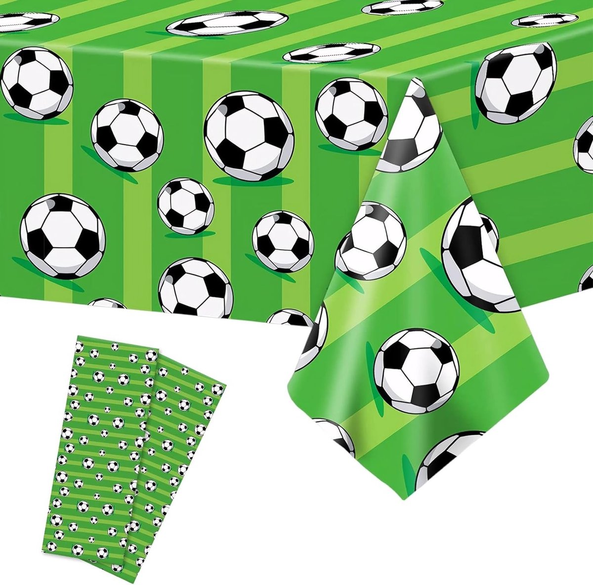 Voetbal Tafellaken Set van 2, 137 x 274 cm, Feestdecoratie voor Voetbalpartijen, Verjaardagstafellaken met Voetbalprint, Ideaal voor Sportevenementen en Kinderfeestjes