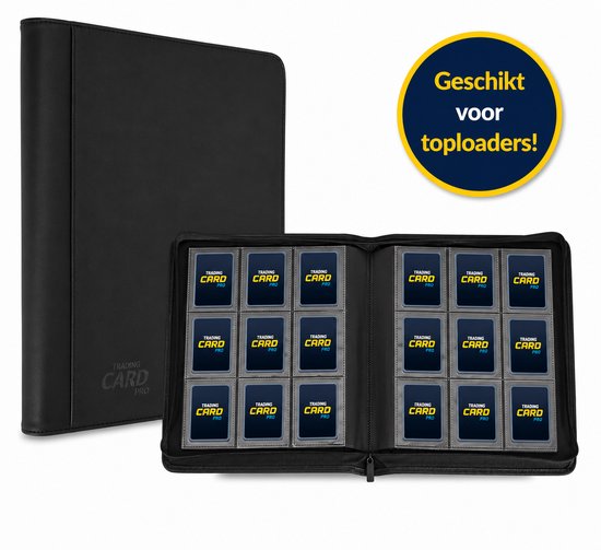 TradingCardPro® Toploader Verzamelmap met Ritssluiting - Geschikt voor Pokemon kaarten – 288 Kaarten – 18 pagina’s – 9 Pocket - Binder – Zwart