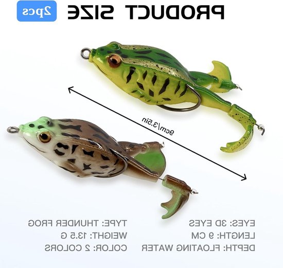 Realistische Kikker Vissersaas 2 stuks, Dubbele Haak 360° Zachte Silicone Vissersaas voor Baars, Forel en Snoek — afbeelding 5