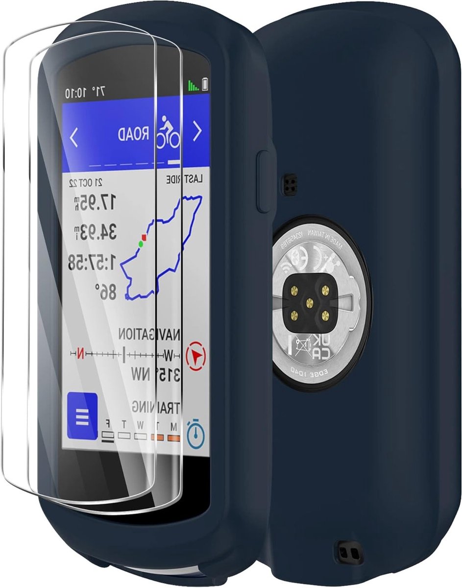 Zachte Siliconen Hoes voor Garmin Edge 1040 met 2 Gehard Glazen Screen Protectors, Schokbestendige Bescherming en Volledige Set in Blauw