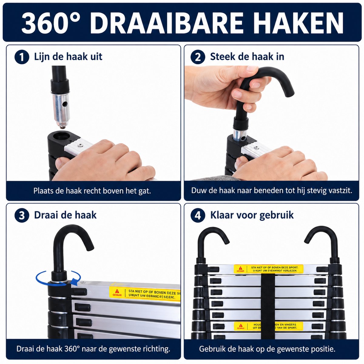 Rolu Telescoopladder – Uitschuifbare Ladder – 6.2 Meter – Makkelijk Opruimbaar – Max 150kg – Aluminium – foto 5