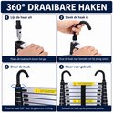 Stapsgewijze instructies voor 360° draaibare haken met een aluminium ladder.