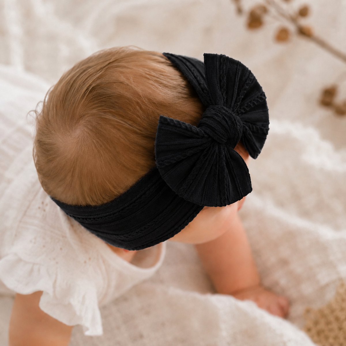 Haar in Stijl® Haarband Heidi Zwart - Zwarte strik haarband - Baby accessoire meisje