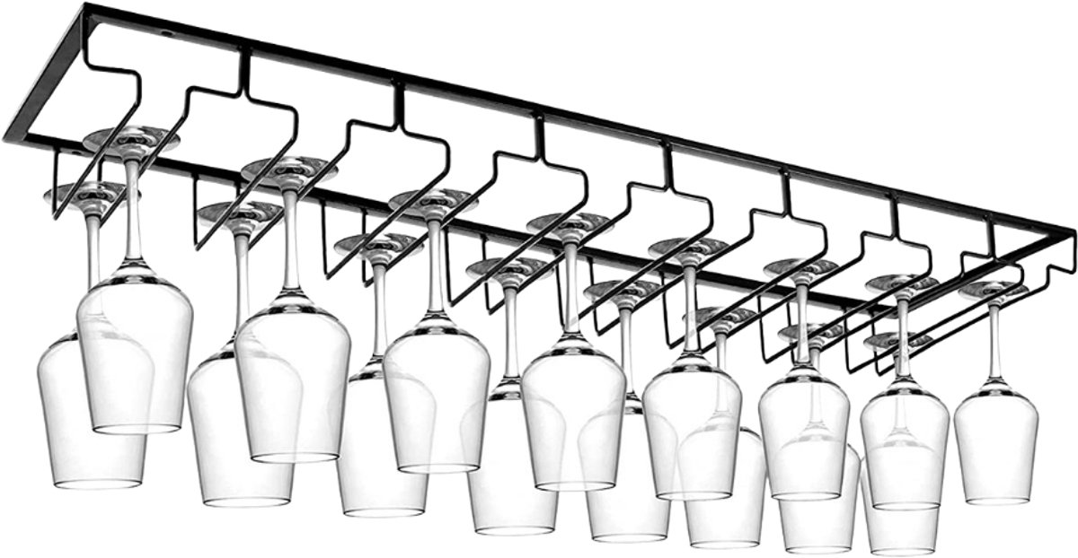 Wijnglazenhouder - Zwart - 24 Glazen - 80 cm x 22,5 cm x 6 cm - Wijnglazenrek - Wijnglazenhouder Ophangrek - Glasophangrek - Glazenrek - Wijnglazen houder - Wijnrek