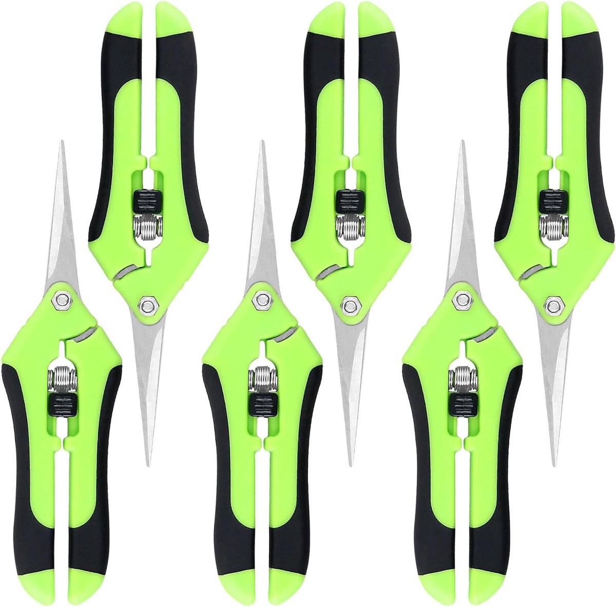 Handsnoeischaar Set van 6 Stuks, 17 cm, RVS Bladen, Ergonomische Handvatten voor Tuinieren, Snoeien en Oogsten van Bloemen