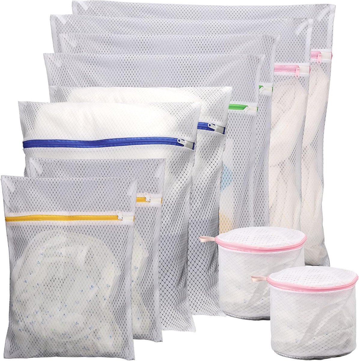 10 Stuks Mesh Waszakken in 5 Maten, Ideaal voor Delicate Kleding, Waszakken met Rits voor Ondergoed en Blouses