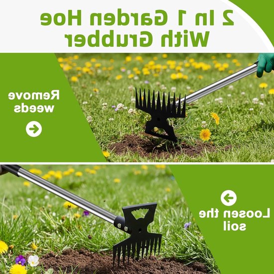 Efficiënte Onkruidverwijderaar met Lange Handgreep, 2-in-1 Onkruidhark en Tuinhak, Ideaal voor Gazon en Tuinonderhoud van Merkloos	 — afbeelding 2