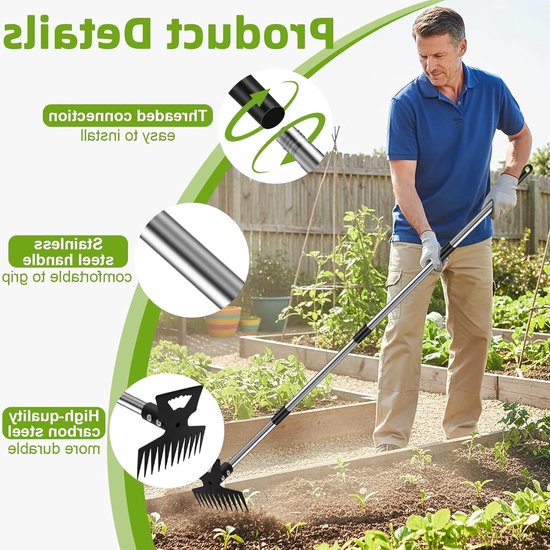 Efficiënte Onkruidverwijderaar met Lange Handgreep, 2-in-1 Onkruidhark en Tuinhak, Ideaal voor Gazon en Tuinonderhoud van Merkloos	 — afbeelding 3