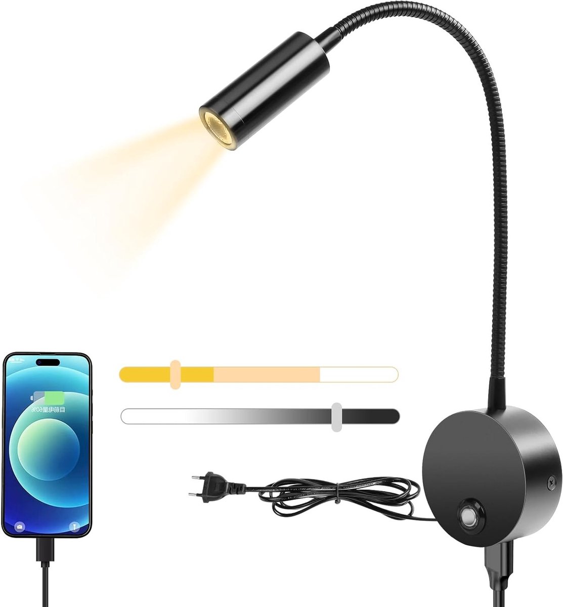 Flexibele Wandlamp voor Lezen met Dimbare LED, Muurmontage en Schakelaar - Ideaal voor Sla