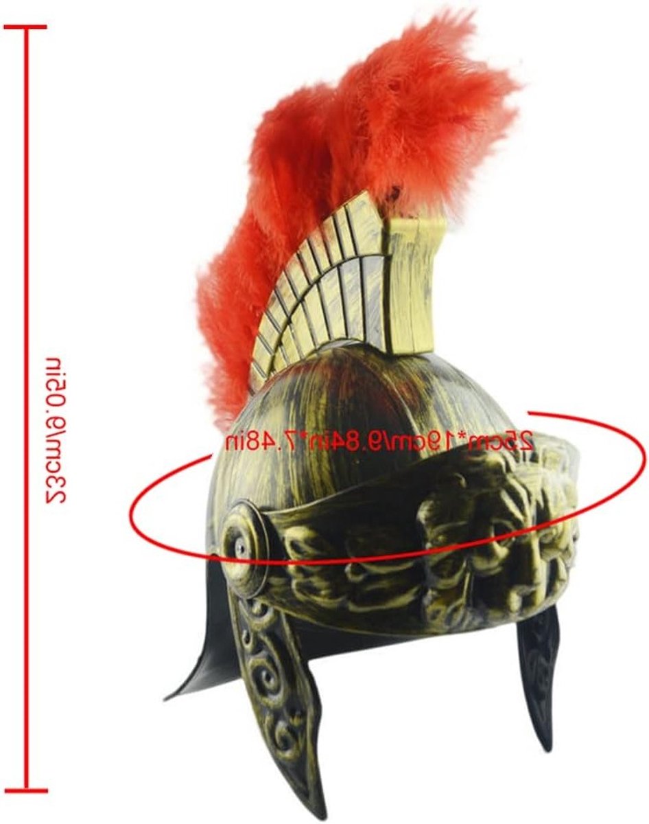 Gouden Romeins soldatenhelm met plumeau voor gladiator kostuum, cosplay accessoires en feestdecoratie