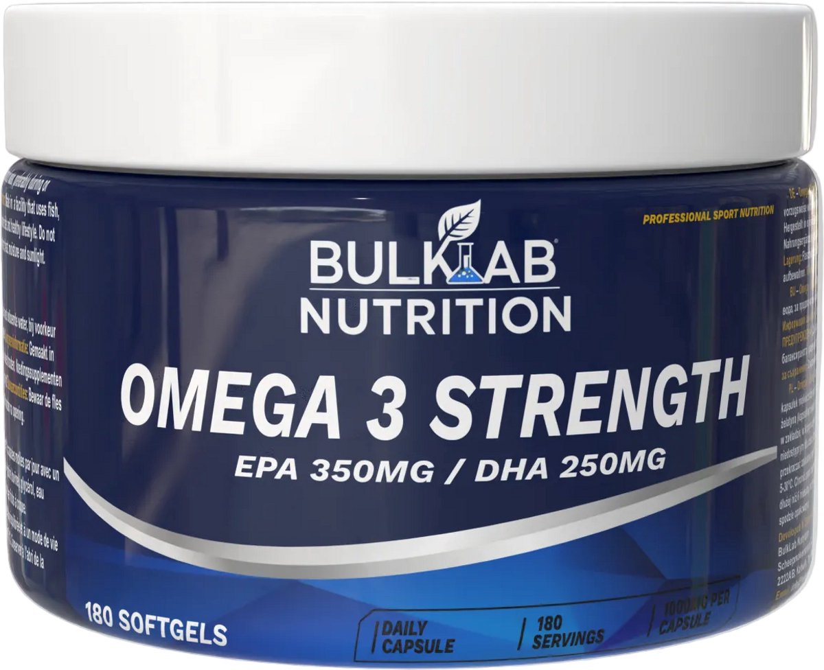 BulkLab Nutrition - Omega 3 Strength– Visolie met 250 mg DHA en 350 mg EPA – 180 Softgels
