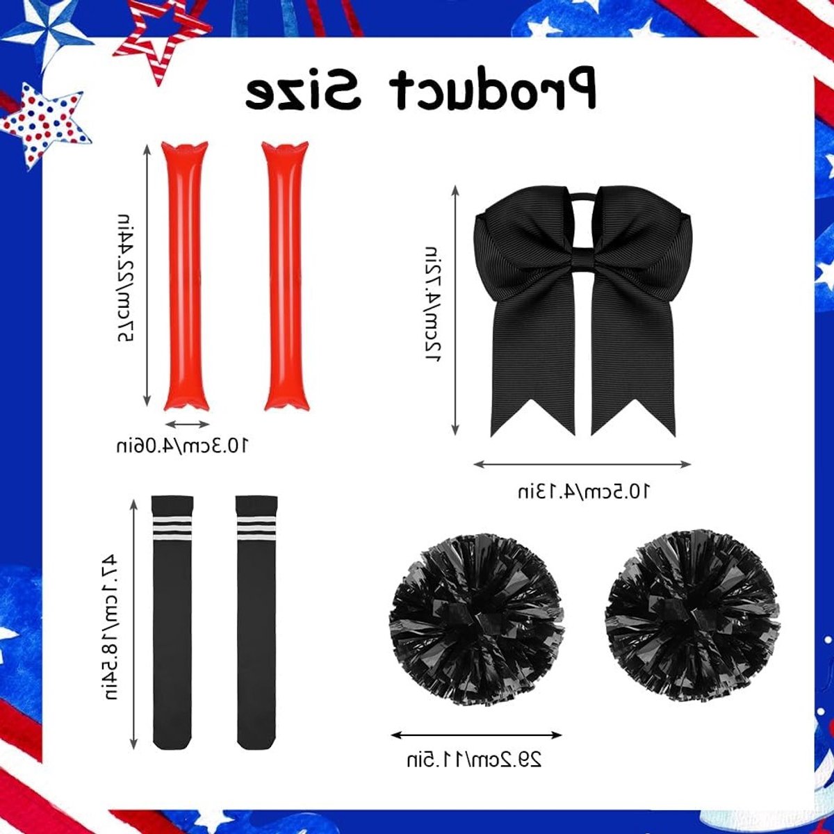 Complete Cheerleader Kostuum Accessoires met Pompoms, Sokken, Hoofdband en Cheer Sticks voor Halloween, Carnaval en Feestjes