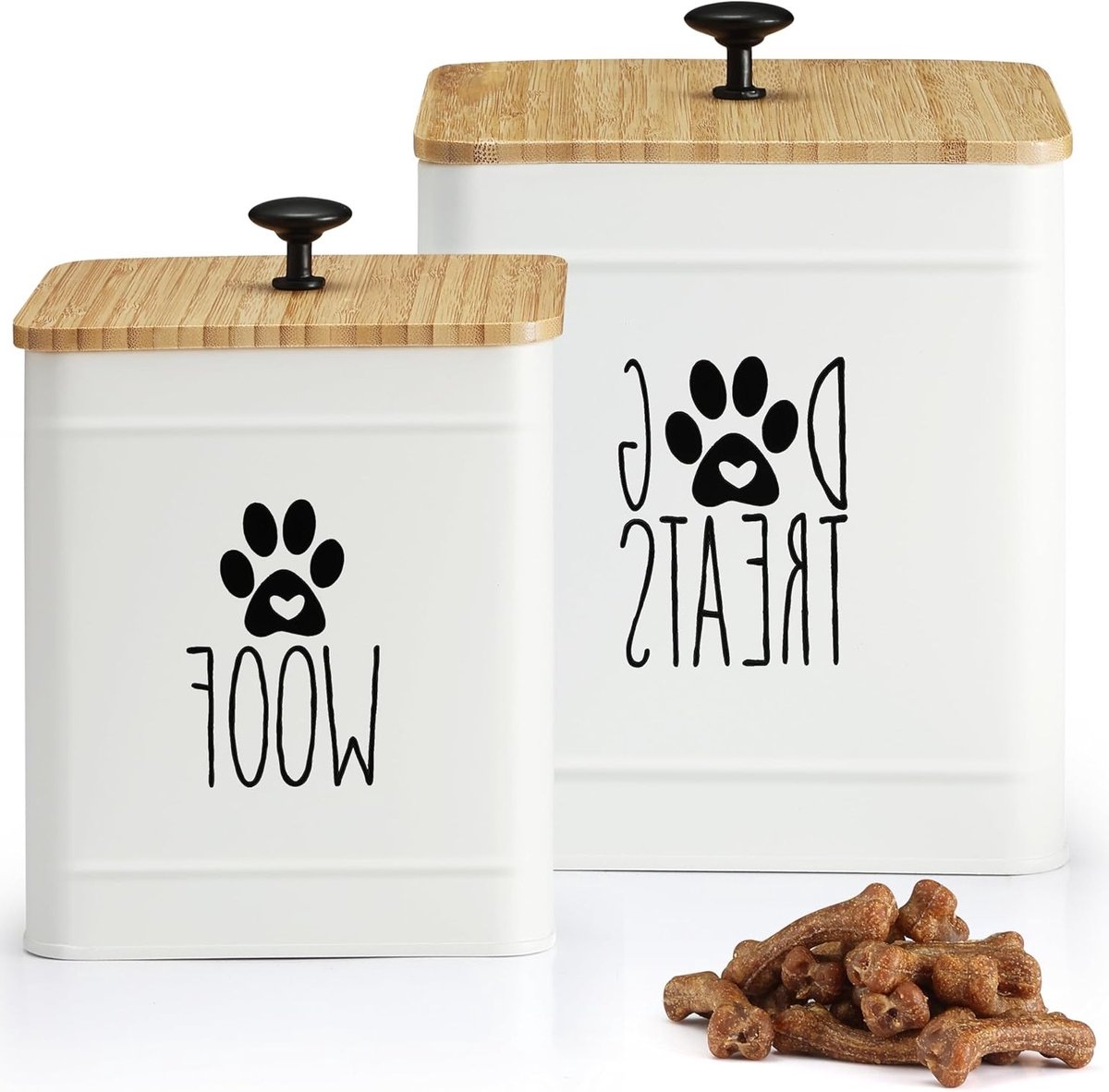 Hondensnoepjes Opbergpot met 2 Luchtdichte Deksel, Ideaal voor Hondenvoer en Snacks 7.8x6.2 en 7.3x5.5 (Wit)
