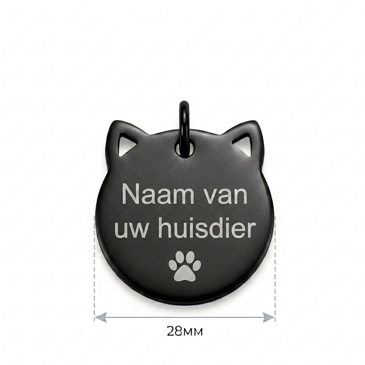 Gepersonaliseerde RVS Kattenpenning / Naamplaatje voor Huisdier – Zwarte Kattenpenning met Naam, Telefoonnummer en Adres – Kattenkop Penning 28 mm met Dubbelzijdige Gravure – Roestvrij Staal