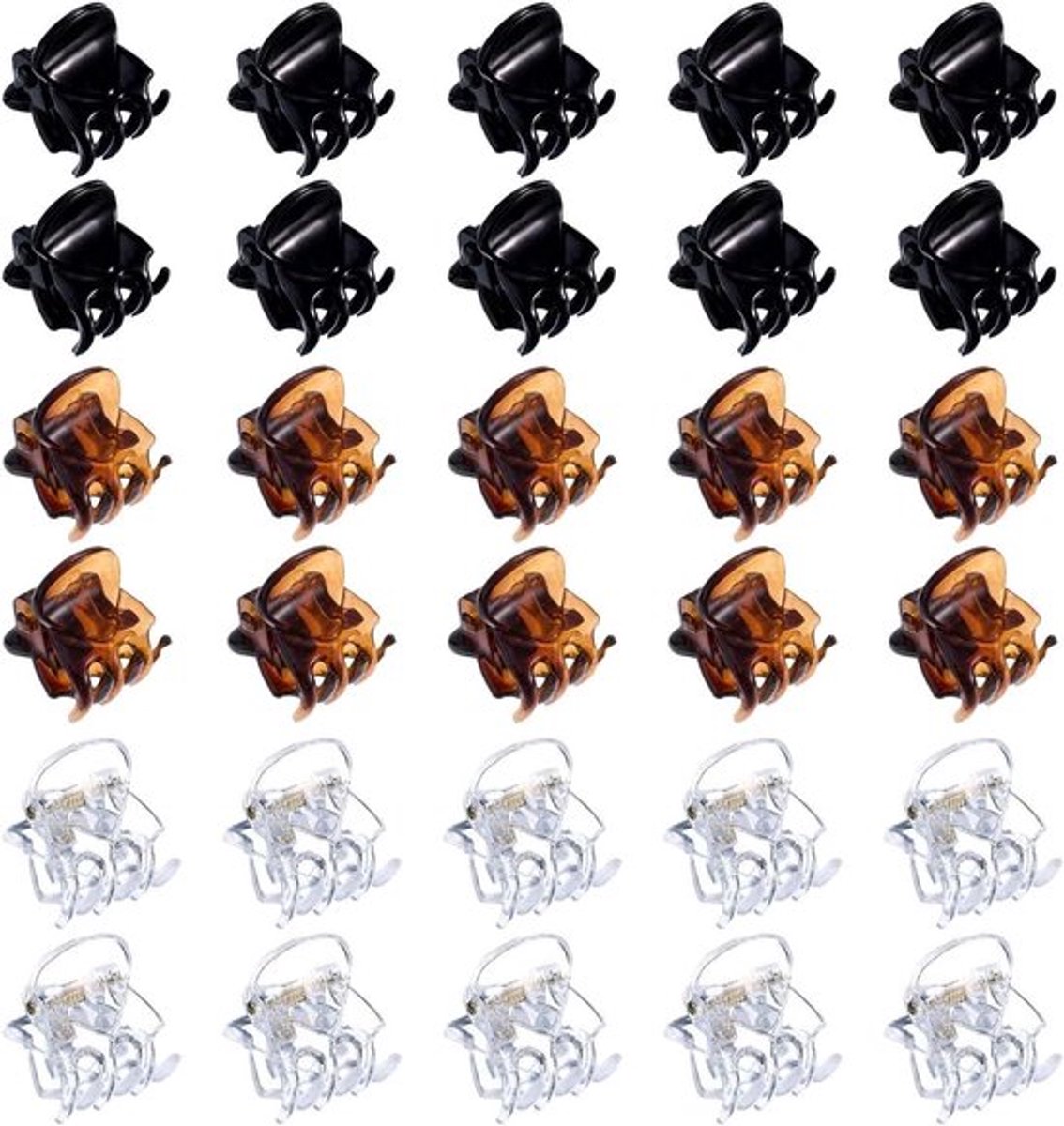 Mini Haarclips voor Meisjes en Vrouwen - Set van 30 Stuks - Zwart, Bruin, Helder