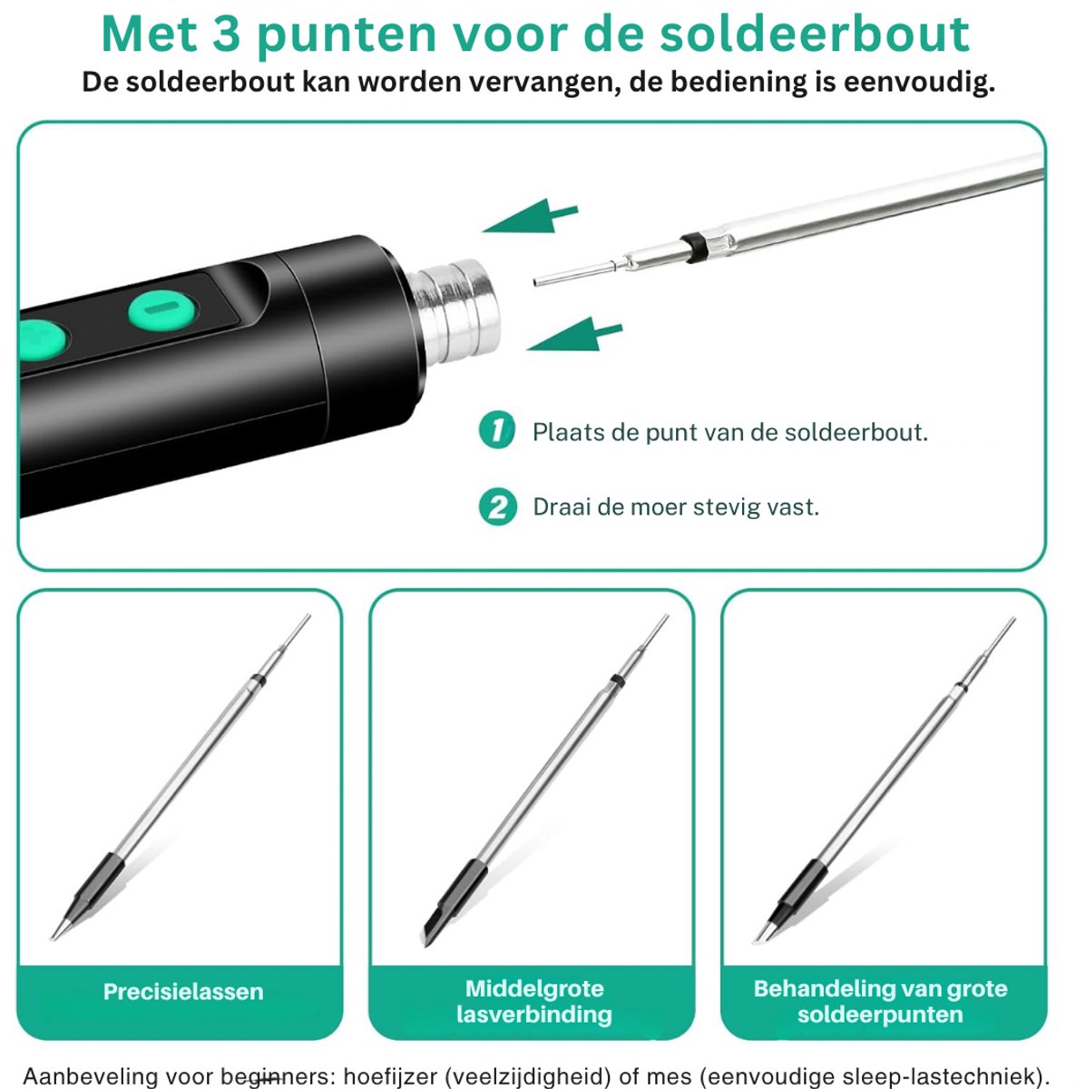 HEZIVO® Draadloze Soldeerbout set - Soldeerstation Compleet - Reparaties en Elektronica - Instelbare Temperatuur - Met 3 Soldeerpunten - 180-450 °C – foto 3