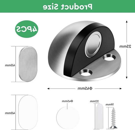 Set van 4 Magnetische Deurstoppers van RVS met Plakstickers en Schroeven, Ideaal voor Wand- en Deurbescherming tegen Schade — afbeelding 5