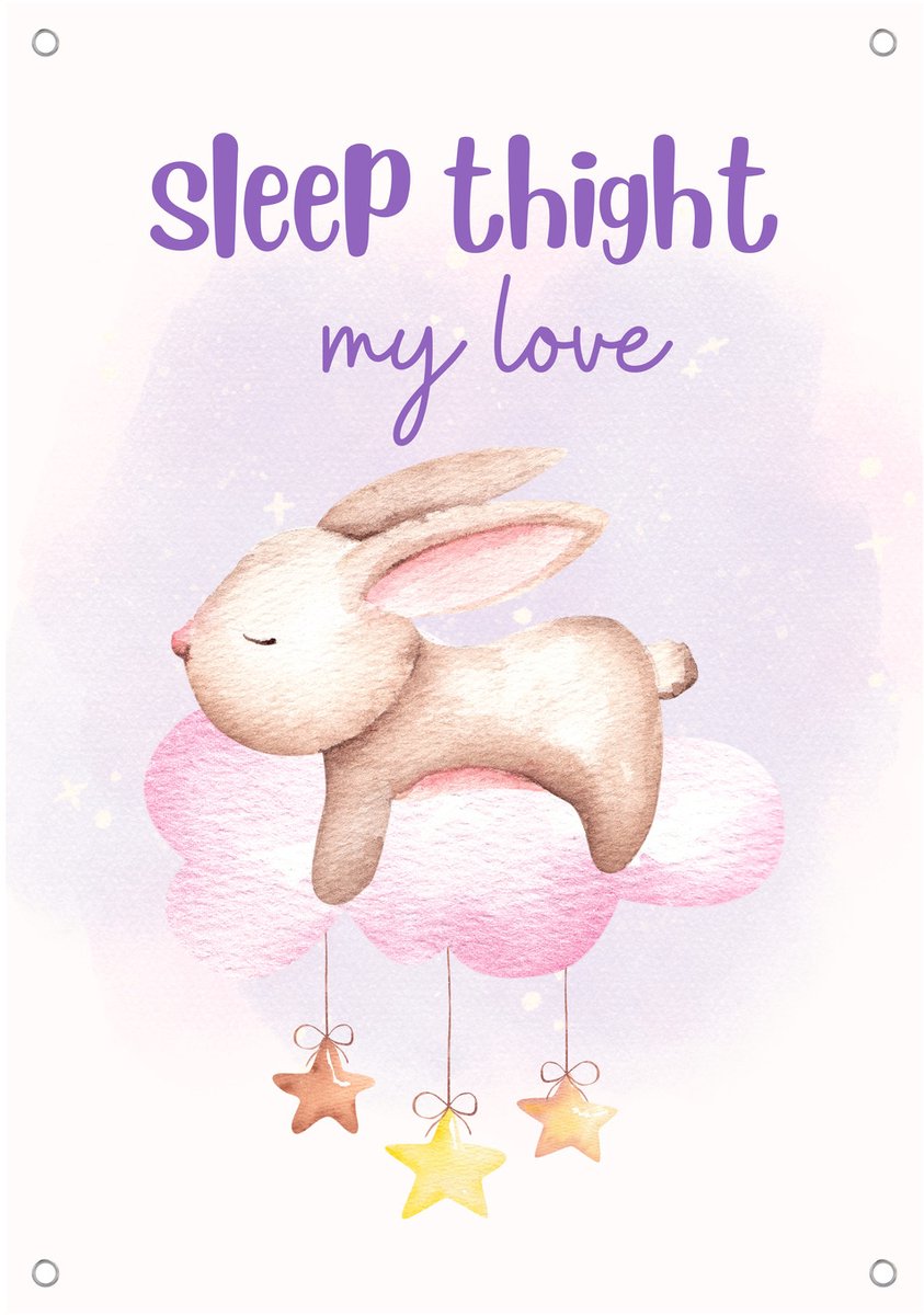 Sleep Tight My Love Konijn - Tuinposter - 35x50 cm - Buitenposter - Schuttingdoek - Tuinschilderij voor Buiten - Konijn Wolk