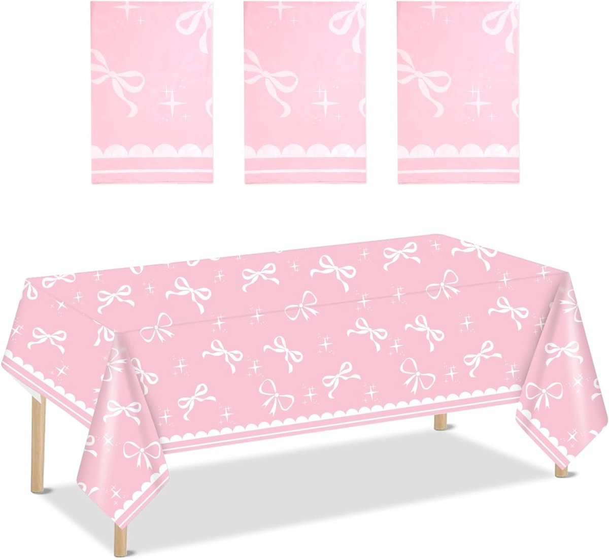 EGoods - Waterdicht Tafelkleed met Bow Thema en Bowknot Feestdecoraties voor Vrouwen, Meisjes en Bachelorette Party (Roze) 3 Stuks