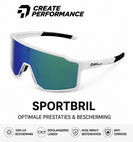 CREATE PERFORMANCE Sportbril - Gepolariseerde Sport Zonnebril UV400 - Fietsbril voor Wielrennen - Hardlopen - Outdoor - TR90 Lichtgewicht - Groen Lens van create — afbeelding 3