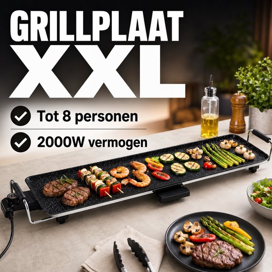 Royal Swiss® grillplaat XXL - Bakplaat 2000W - Grill apparaat - tafelgrill 8 Personen — afbeelding 5