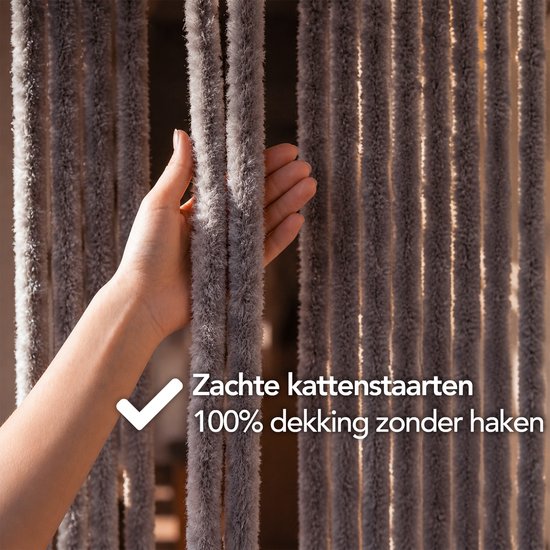Brixy Vliegengordijn - Kattenstaart - 90x220cm - 4cm Dikke Strengen - Grijs van Merkloos — afbeelding 3