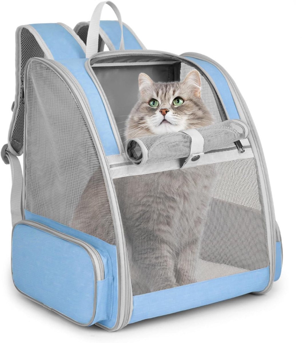 Kattenrugzak - Hondenrugzak - Draagbare rugzak voor huisdieren - Ademend bovenwerk van mesh - Opvouwbaar grote capaciteit - Handdraagbaar - Voor katten en kleine honden - Voor wandelen hiken buitengebruik - Blauw