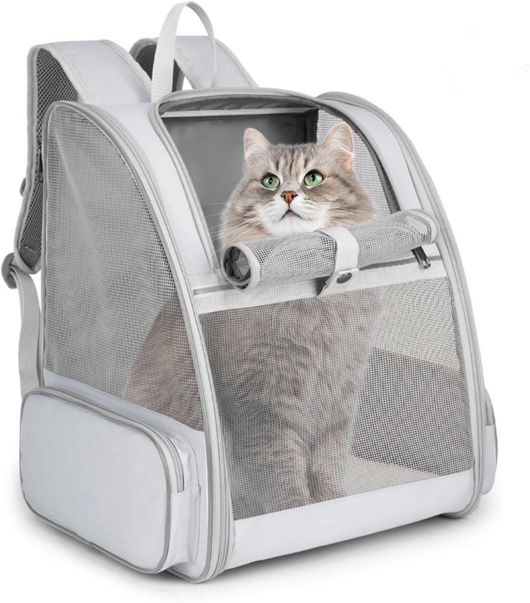 Kattenrugzak - Hondenrugzak - Draagbare rugzak voor huisdieren - Ademend bovenwerk van mesh - Opvouwbaar grote capaciteit - Handdraagbaar - Voor katten en kleine honden - Voor wandelen hiken buitengebruik - Grijs