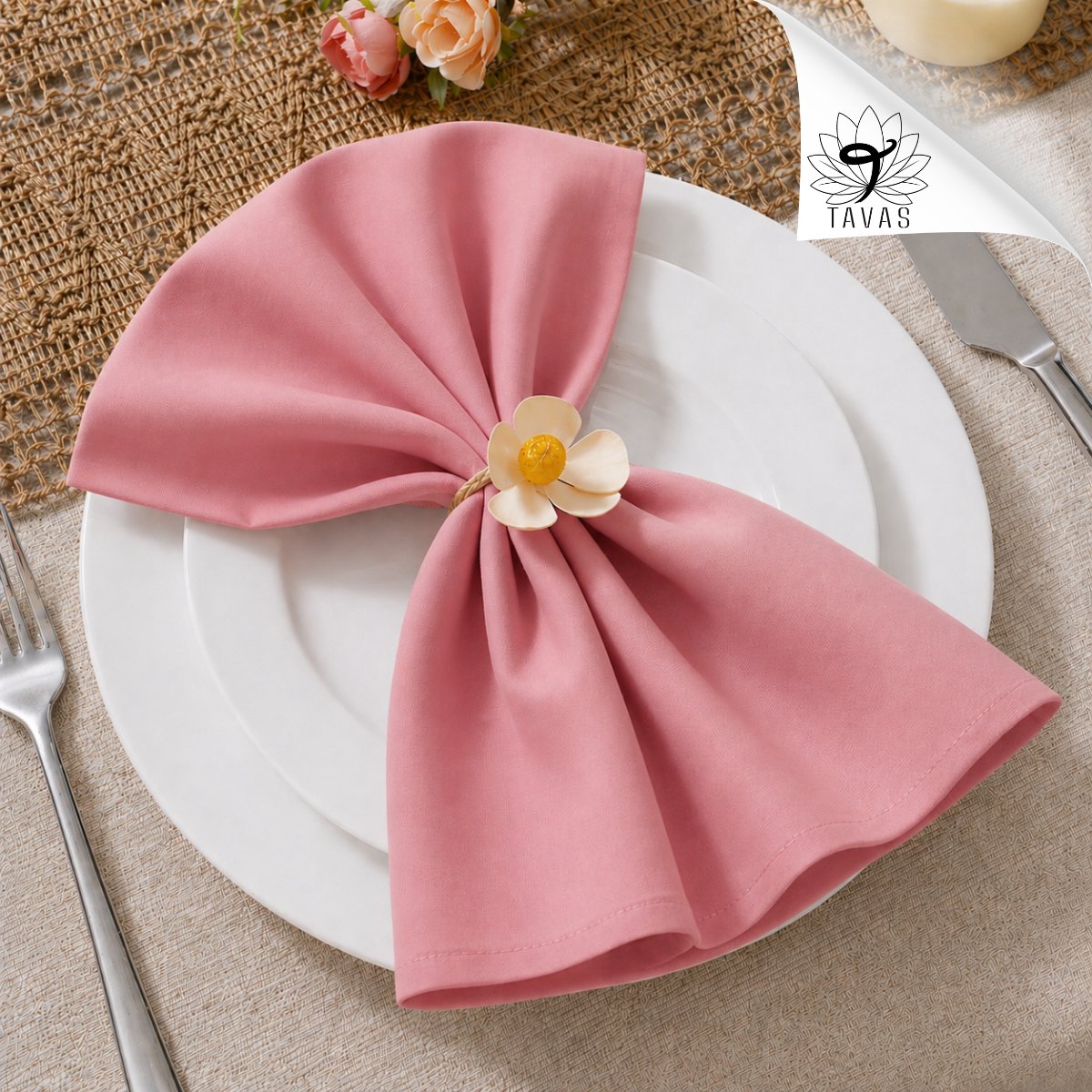 Tavas Servetten - 30 x 30 cm - Set van 4 stuks - Oudroze - Katoen — cadeau in Wonen & Interieur - foto 4