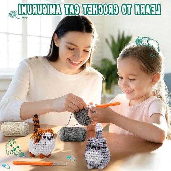 Haakset voor Beginners met Amigurumi-instructies, Perfect voor Kattenliefhebbers en Creatieve Hobbyisten — afbeelding 3