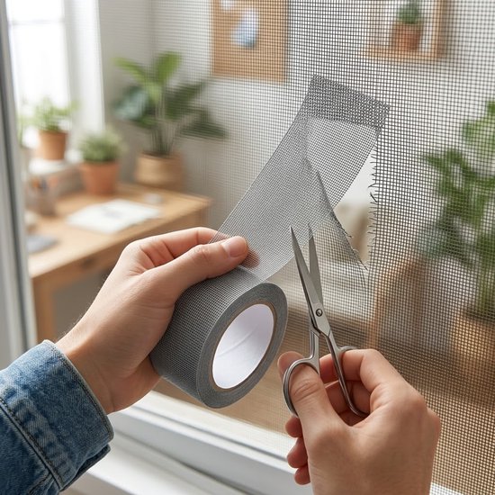 Grijze waterdichte reparatie tape voor tent luifel zeil en hor gaas zelfklevende reparatie tape anti insect scherm reparatie rol 2 meter sterke kleefstrip voor gescheurde schermen en tentdoek — afbeelding 2