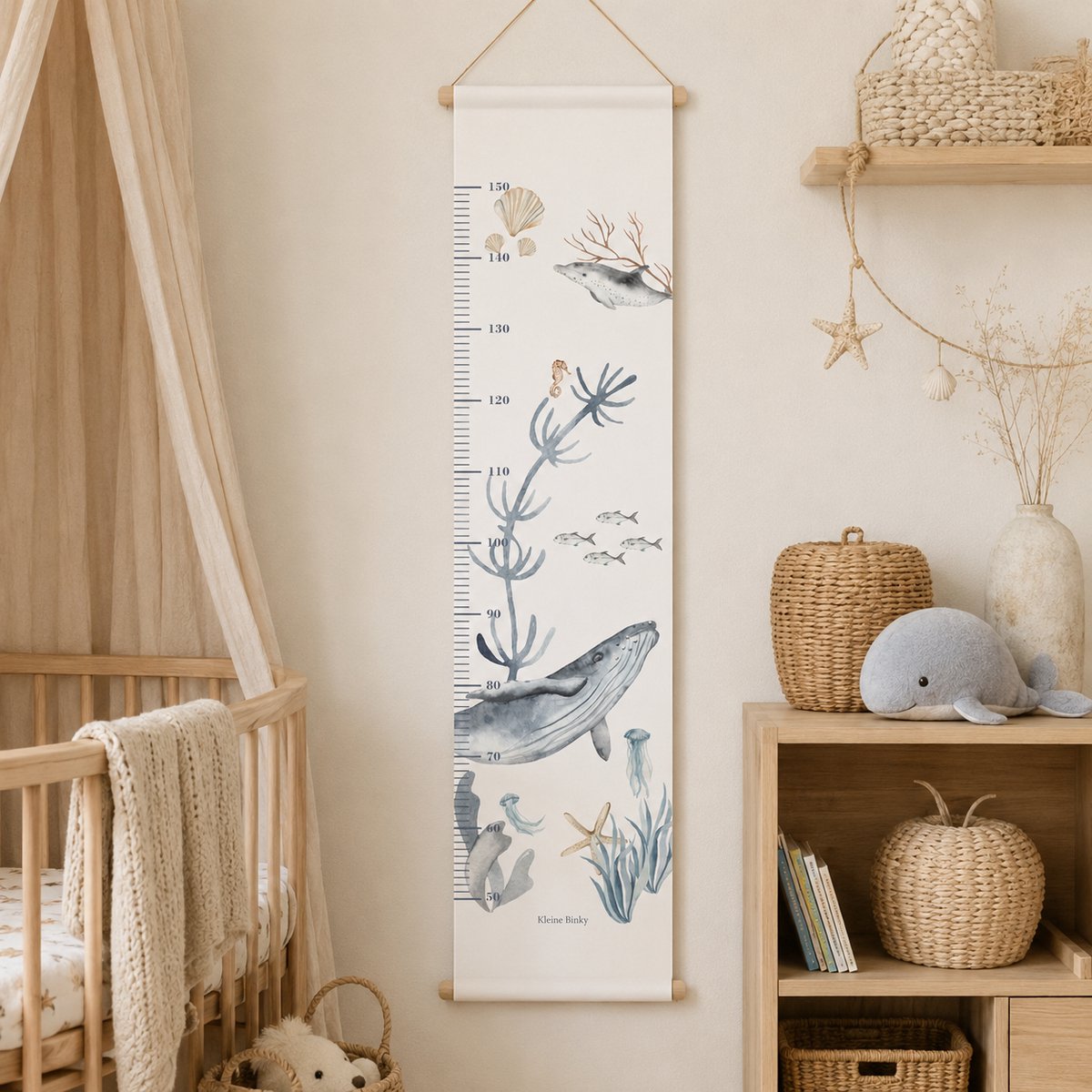 Groeimeter zeedieren walvis - blauw - babykamer - kinderkamer - natuurlijk - seaworld- vissen - oceaan