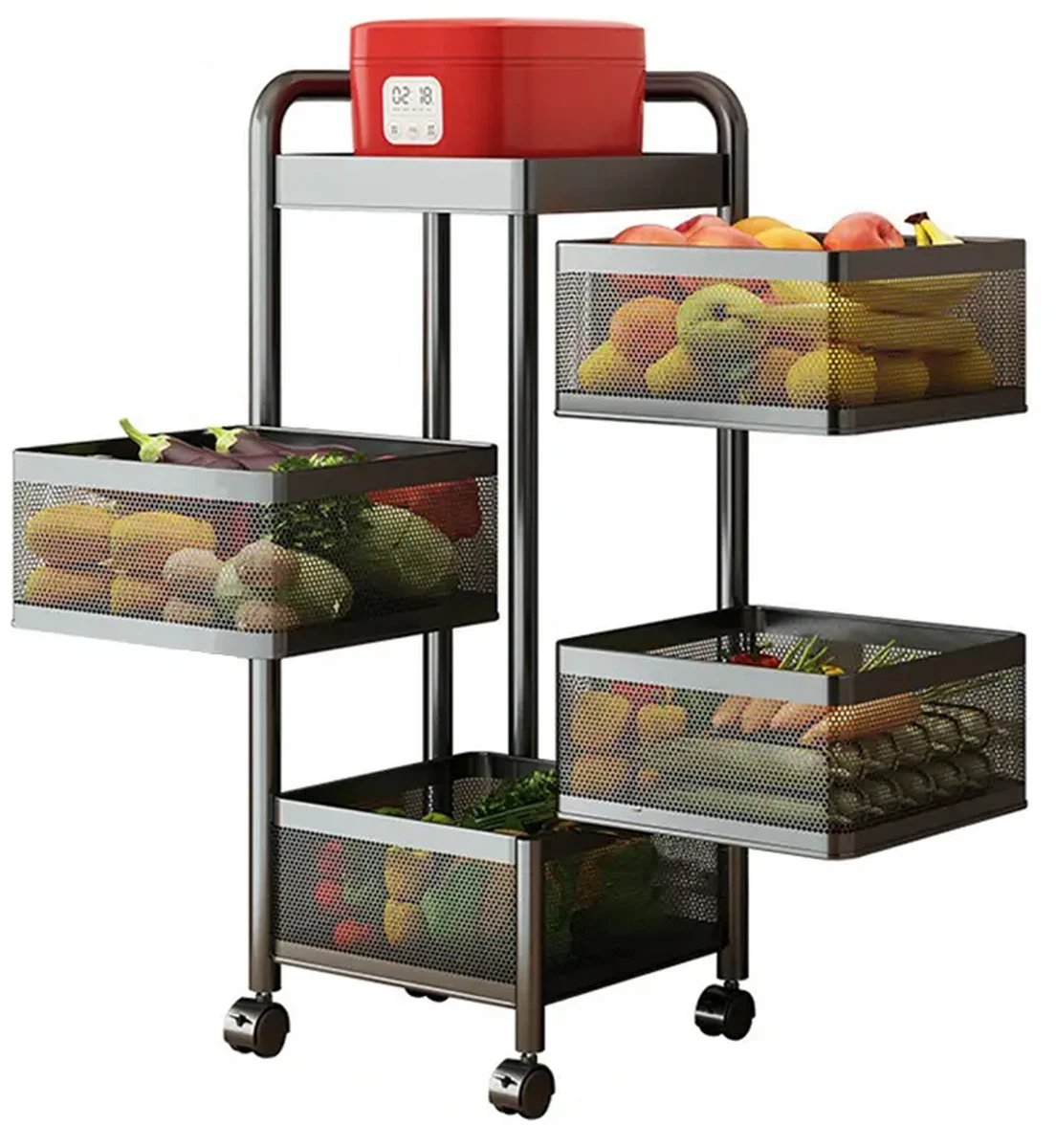 5-Laags Roterend Keukenrek met Wielen – Multifunctioneel Opbergrek