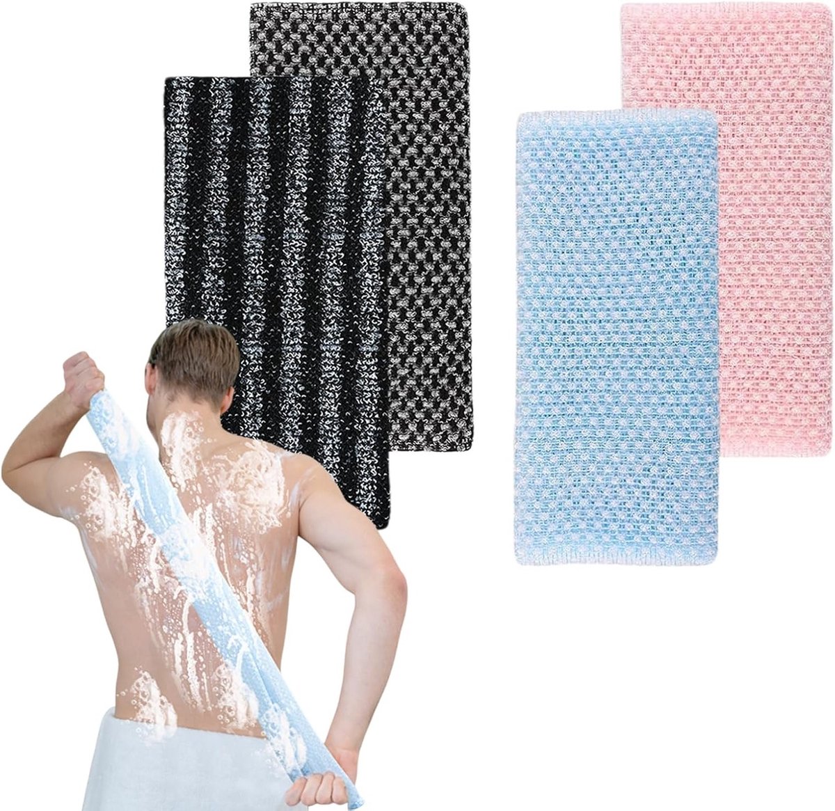 Exfoliërende handdoekenset van 4 stuks, antibacteriële douchehanddoeken voor diepe reiniging, ideaal voor dames en heren