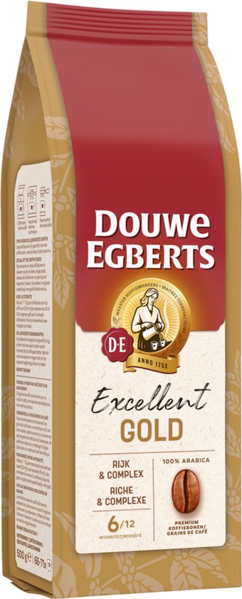 Douwe Egberts Excellent Gold koffieverpakking, 500g. Rijk & Complex, intensiteit 6/12.