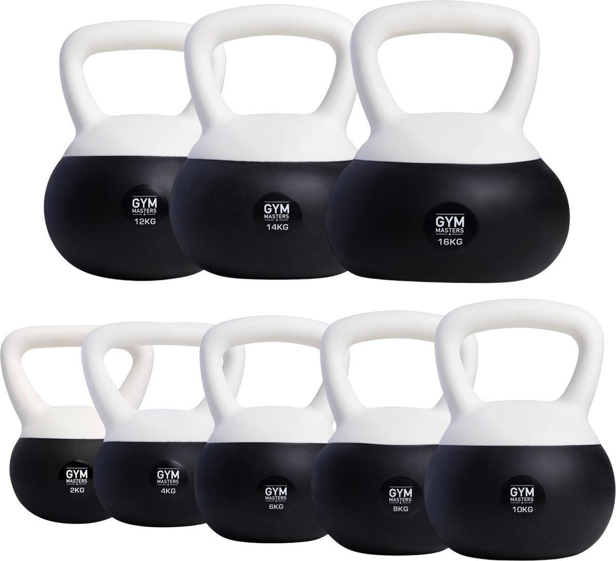 Gym Masters Zachte Kettlebell Set – 2, 4, 6, 8, 10, 12, 14 en 16 kg – Fitness Gewicht voor Thuis & Sportschool – Krachttraining & Cardio – Anti-Beschadiging