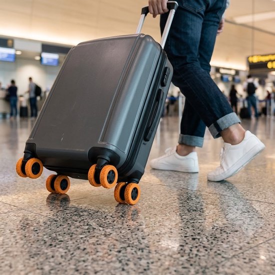 Oranje beschermhoes bolderkar wiel set van 8 siliconen wielbeschermers geluidsreducerende wielhoezen geschikt voor bolderkar kinderwagen bagagekar bureaustoel en trolley schokbestendige wiel bescherming — afbeelding 4