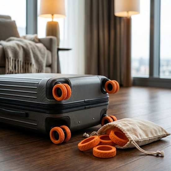 Oranje beschermhoes bolderkar wiel set van 8 siliconen wielbeschermers geluidsreducerende wielhoezen geschikt voor bolderkar kinderwagen bagagekar bureaustoel en trolley schokbestendige wiel bescherming — afbeelding 3