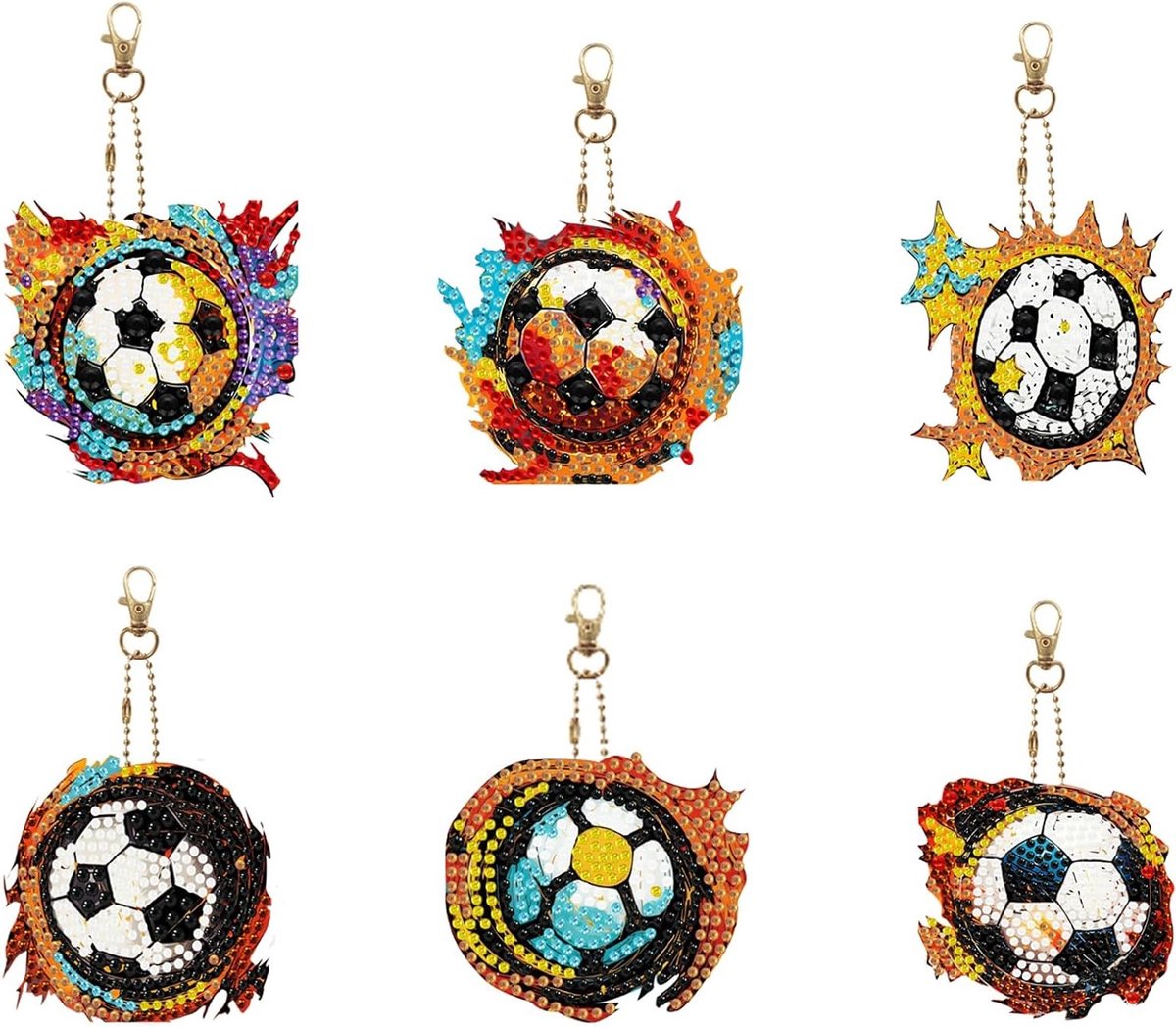 6 Stuks Voetbal Diamant Schilderij Sleutelhangers, 5D DIY Diamant Schilderen Sleutelhanger Set, Creatieve Knutselset voor Kinderen en Volwassenen