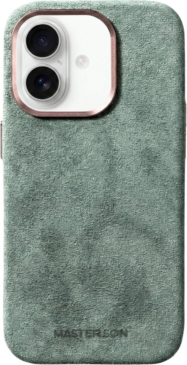 Mastersøn - Cyaan Telefoonhoes geschikt voor Apple iPhone 16 Pro – Alcantara Case – Magsafe - Hoesje - Azure Mirage