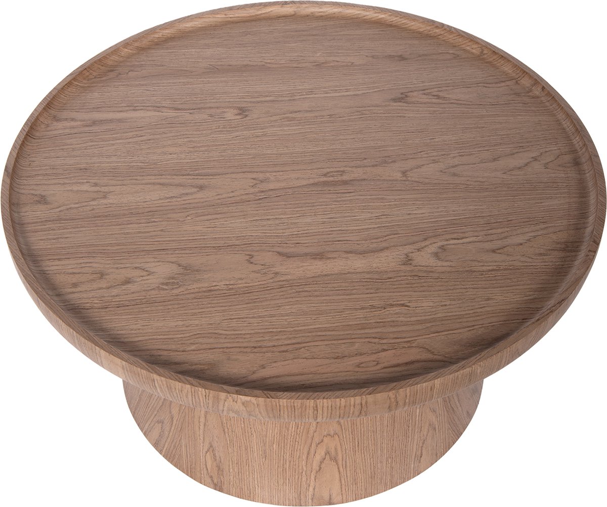 Atmooz Dilys Salontafel – Ø80 x H39 cm – Licht Walnoot – Ronde Coffee Table met Opstaande Rand – Eikenfineer – Grote Lage Tafel – Scandinavisch Design – Organische Vormen – Modern Interieur – Bruin