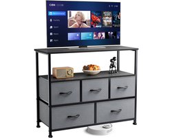 TV-meubel met 5 Laden - Opbergkast & Dressoir met Plank - Metalen Frame & Stoffen Laden - 100 x 30 x 80 cm